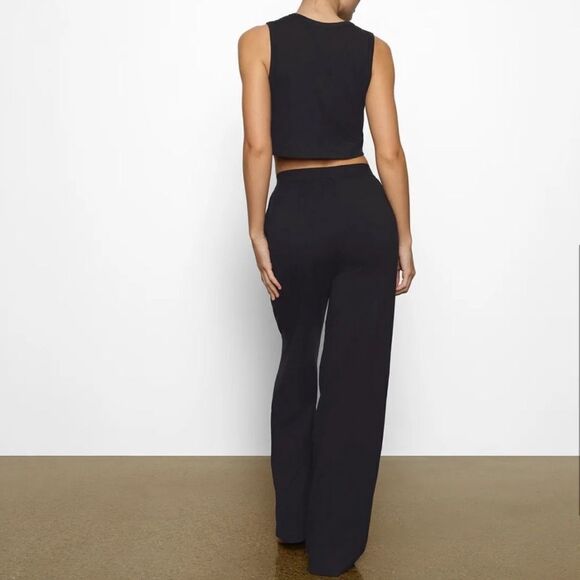 SKIMS NWT Boyfriend Loose Fit Pant Onyx Black Straight Leg Pant - Picture 3 of 7